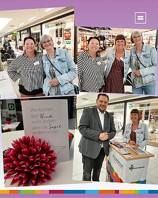 4 Fotos vom Gesundheitstag als Bildercollage, u.a. zu sehen Herr Schranz, Frau Jaskula, Frau Dams und Frau Badnjevic